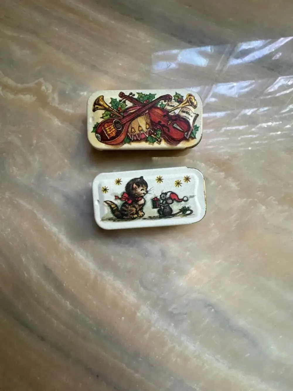 Vintage Potpourri Press Christmas Mini Pillbox Tins Set of 2